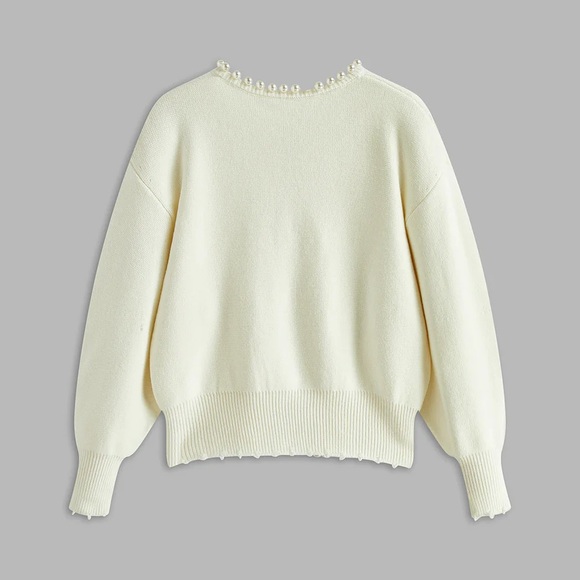 Commense Pearl Trim Ripped Hem Cardigan - Picture 6 of 7